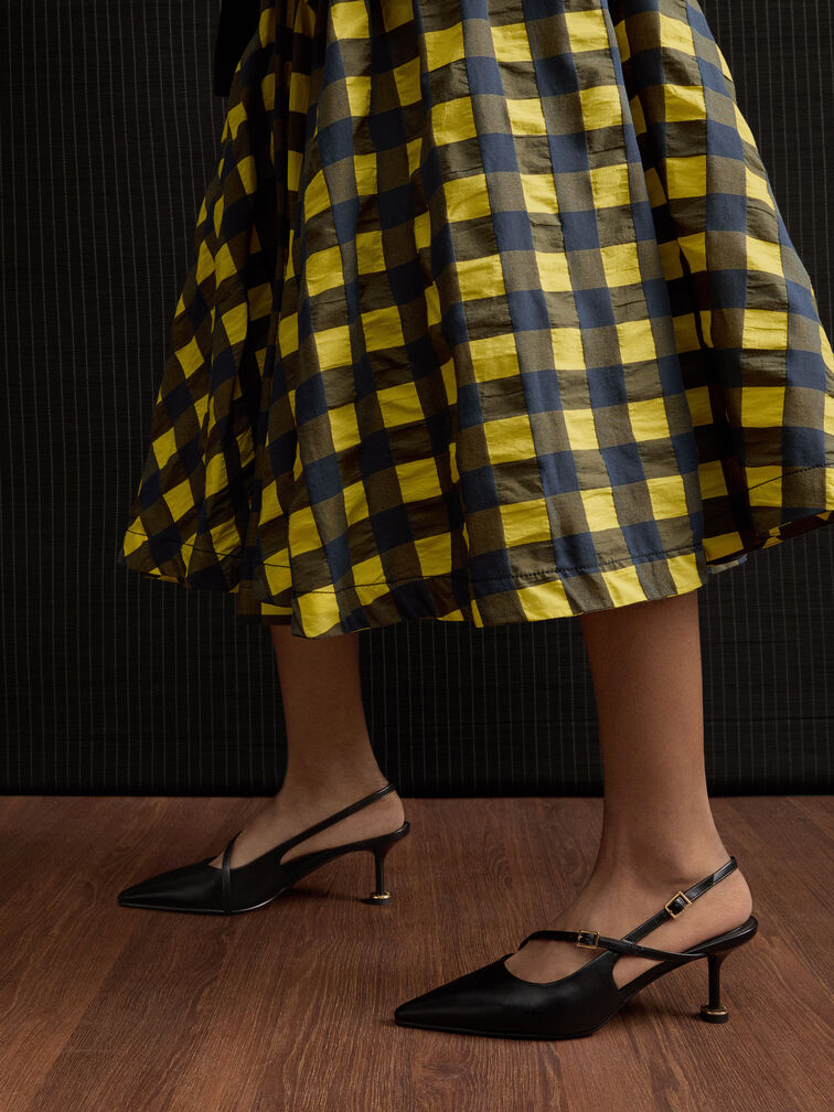 Buckled Sculptural-Heel Slingback Pumps, Black, hi-res