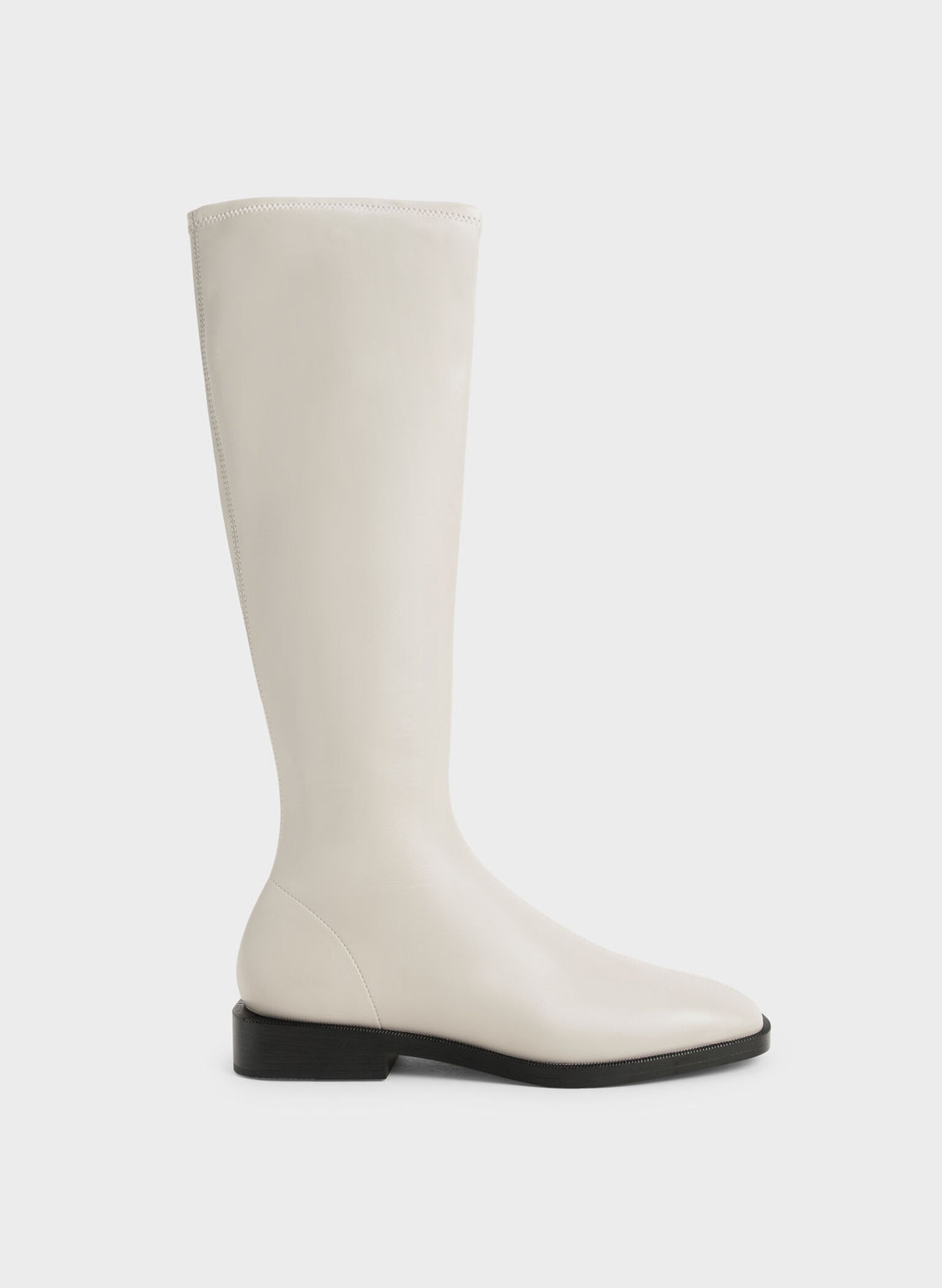 Knee High Flat Boots, Chalk, hi-res