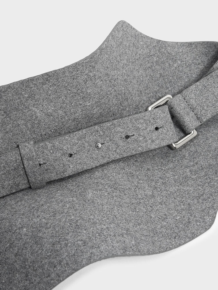 Felt Wide Waist Belt, Grey, hi-res