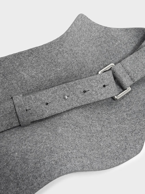 Felt Wide Waist Belt, Grey, hi-res