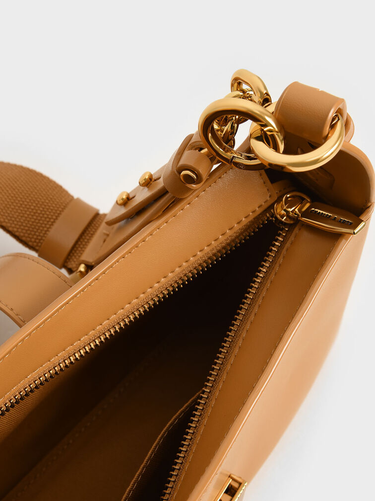 Chain Handle Shoulder Bag, Orange, hi-res