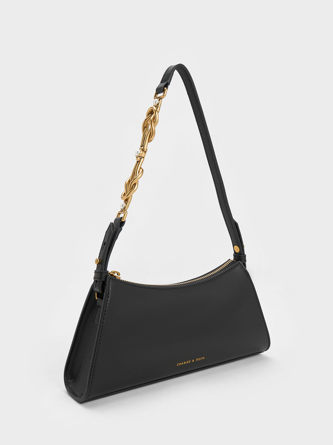 Metallic-Accent Strap Trapeze Bag, Black, hi-res