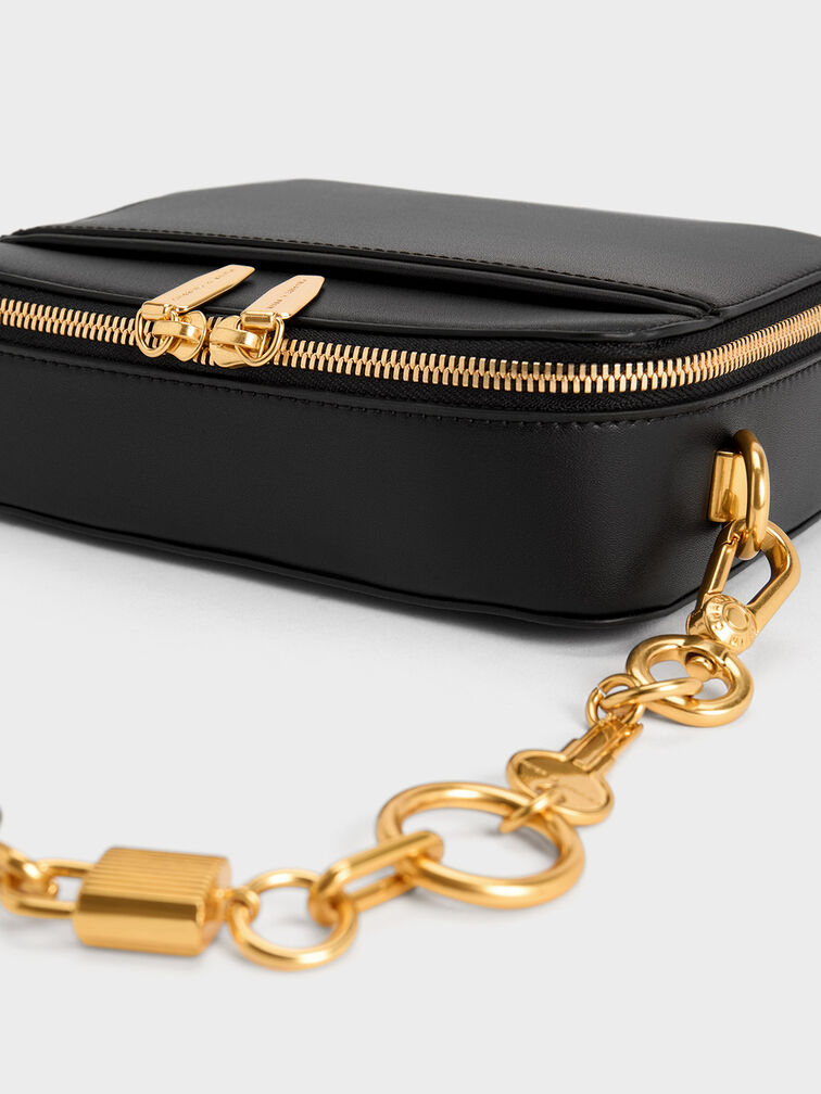 Black Lock & Key Chain Handle Bag | CHARLES & KEITH