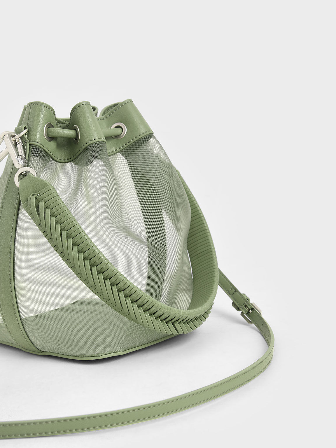 Canvas Drawstring Bucket Bag, Sage Green, hi-res