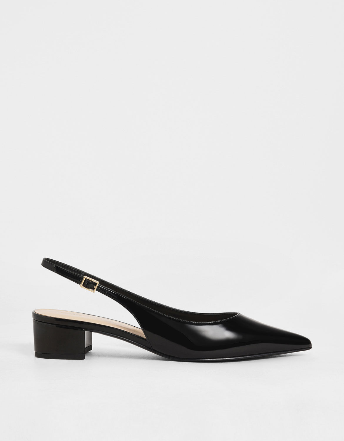 Black patent block heel pumps clearance
