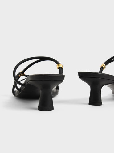 Metallic-Accent Strappy Mules, Black, hi-res