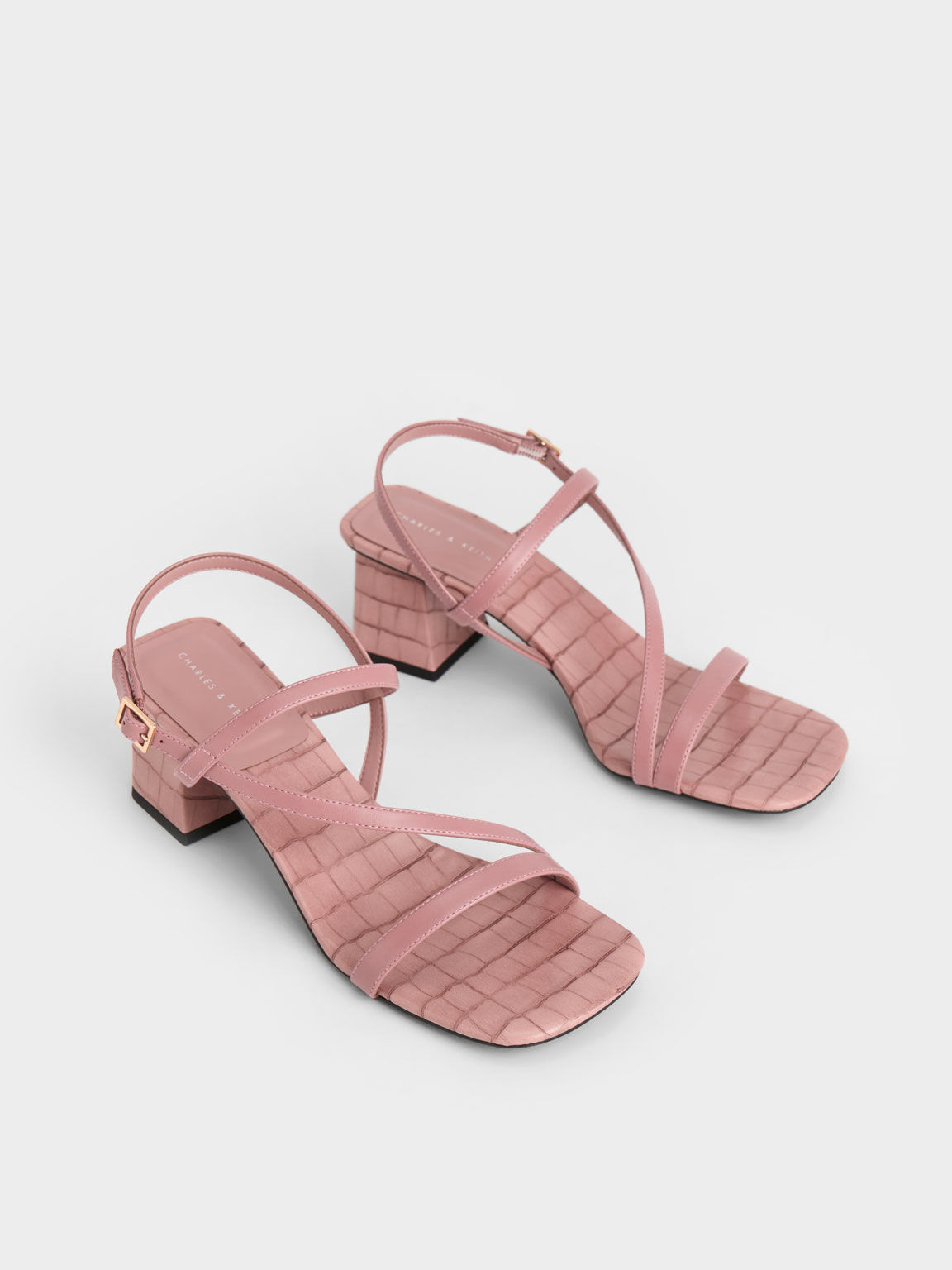 線條感粗跟涼鞋, 粉紅色, hi-res