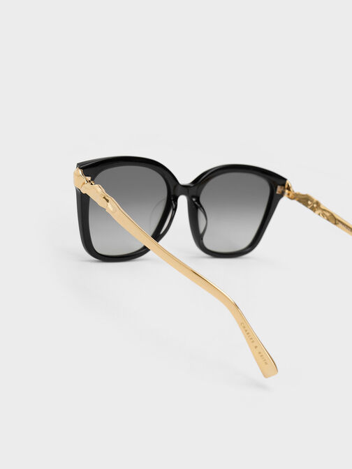 Oversized Square Acetate Sunglasses, Black, hi-res