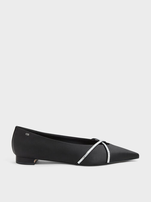 Gem Crossover Ballet Flats, Black Textured, hi-res
