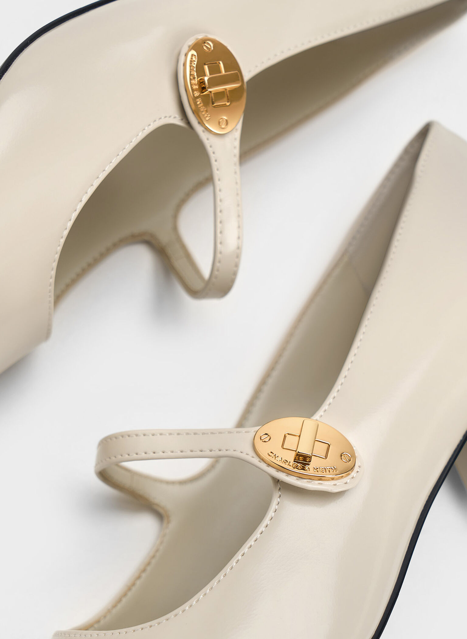 Hettie Patent Metallic-Buckle Block-Heel Mary Janes, Chalk, hi-res