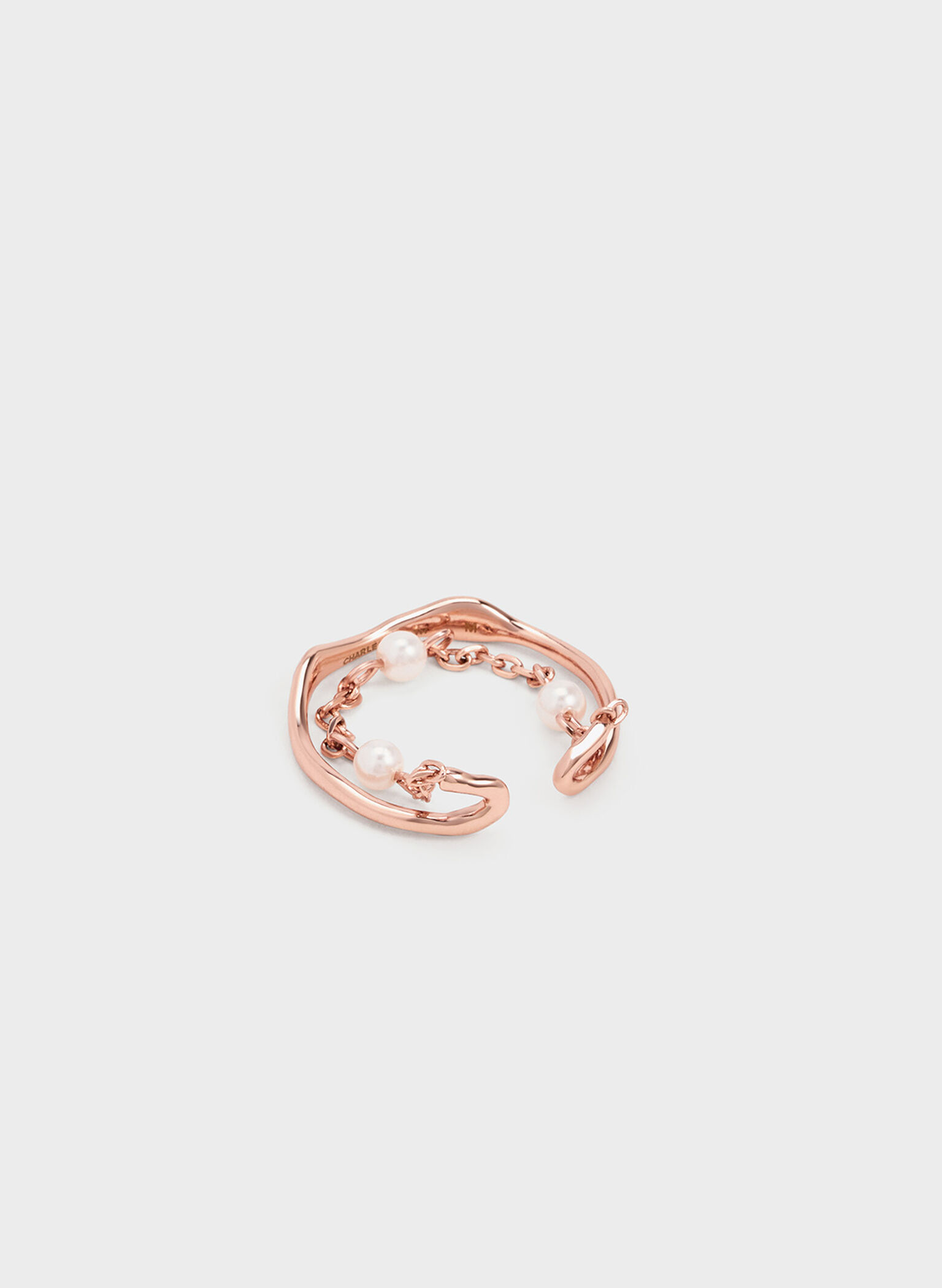 Corrine Pearl Chain-Link Double Ring, Rose Gold, hi-res