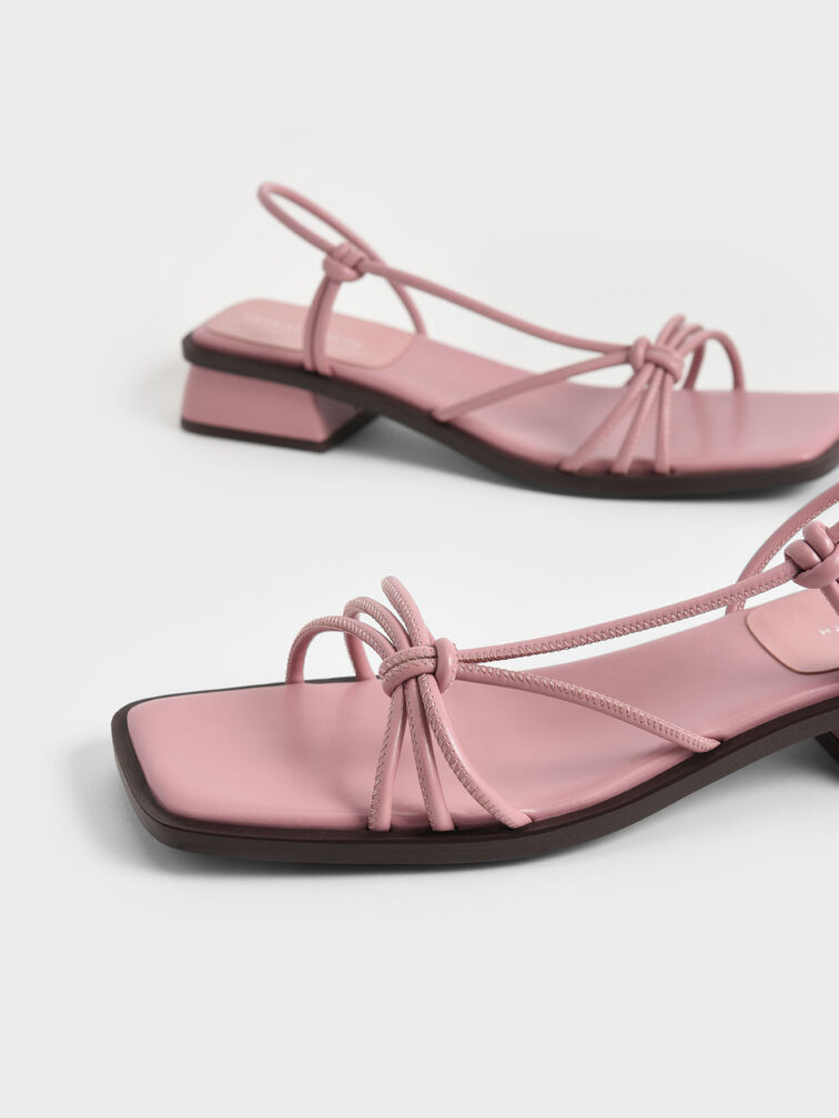 Strappy Knotted Slingback Sandals, Pink, hi-res