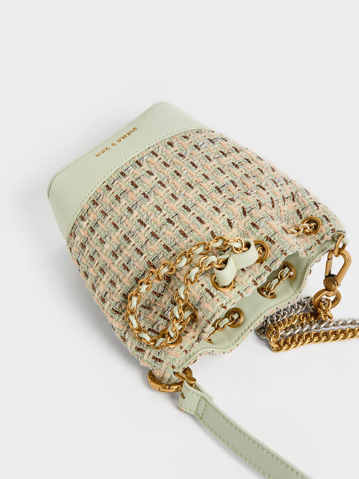 Dancer Tweed Drawstring Bucket Bag, Mint Green, hi-res
