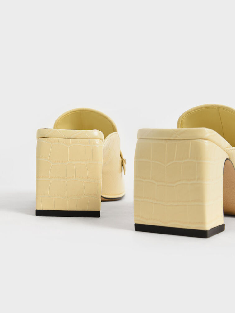 Croc-Effect Block Heel Loafer Mules, Animal Print Yellow, hi-res