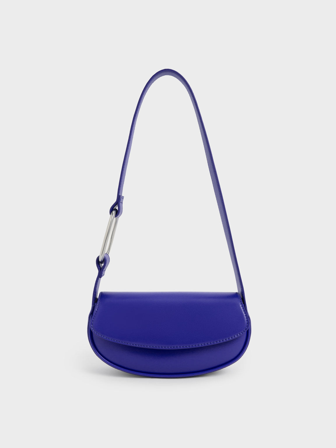 Curved Front Flap Shoulder Bag - Blue