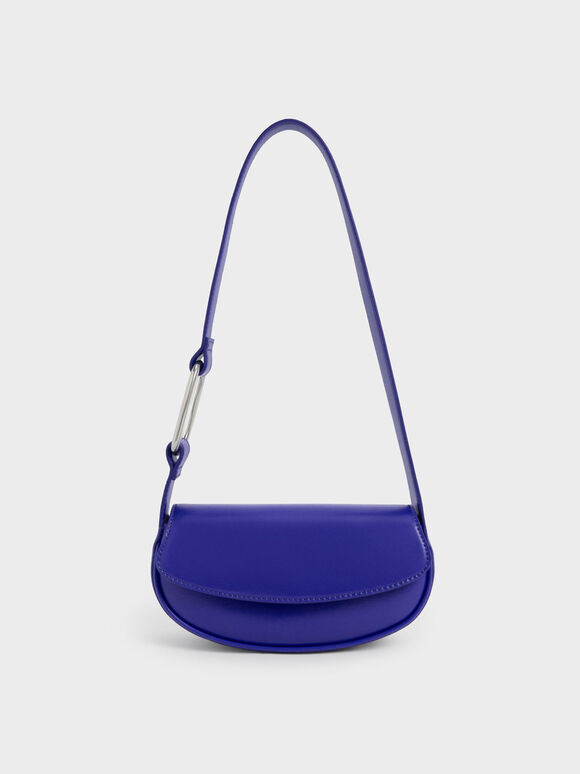 Curved Front Flap Shoulder Bag, Blue, hi-res