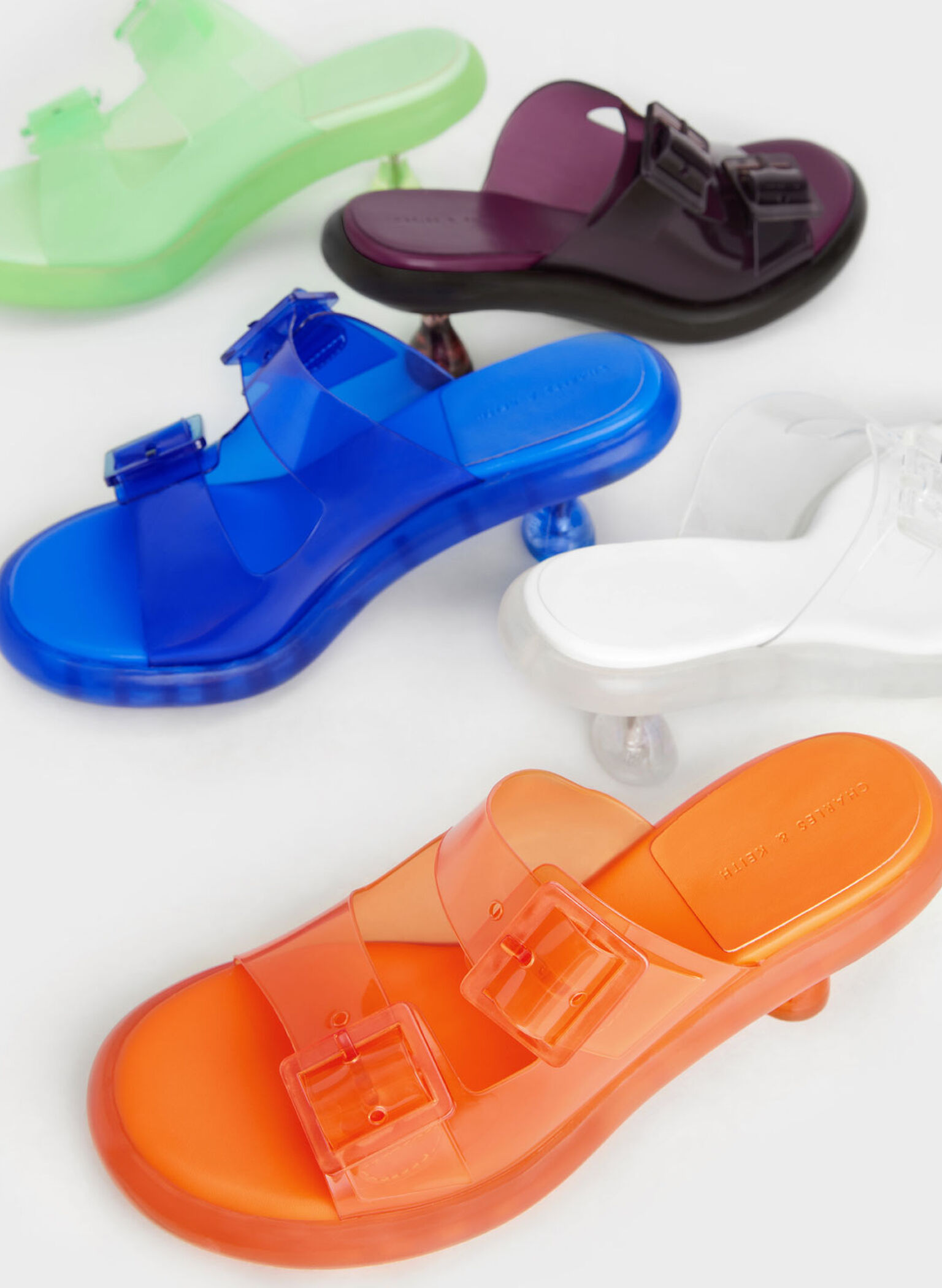 Madison Double Buckle See-Through Mules, Green, hi-res