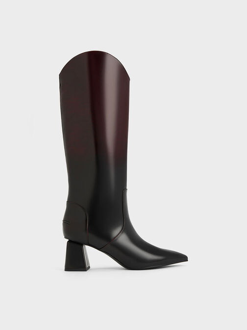 Lucinda Trapeze-Heel Knee-High Boots, Red, hi-res