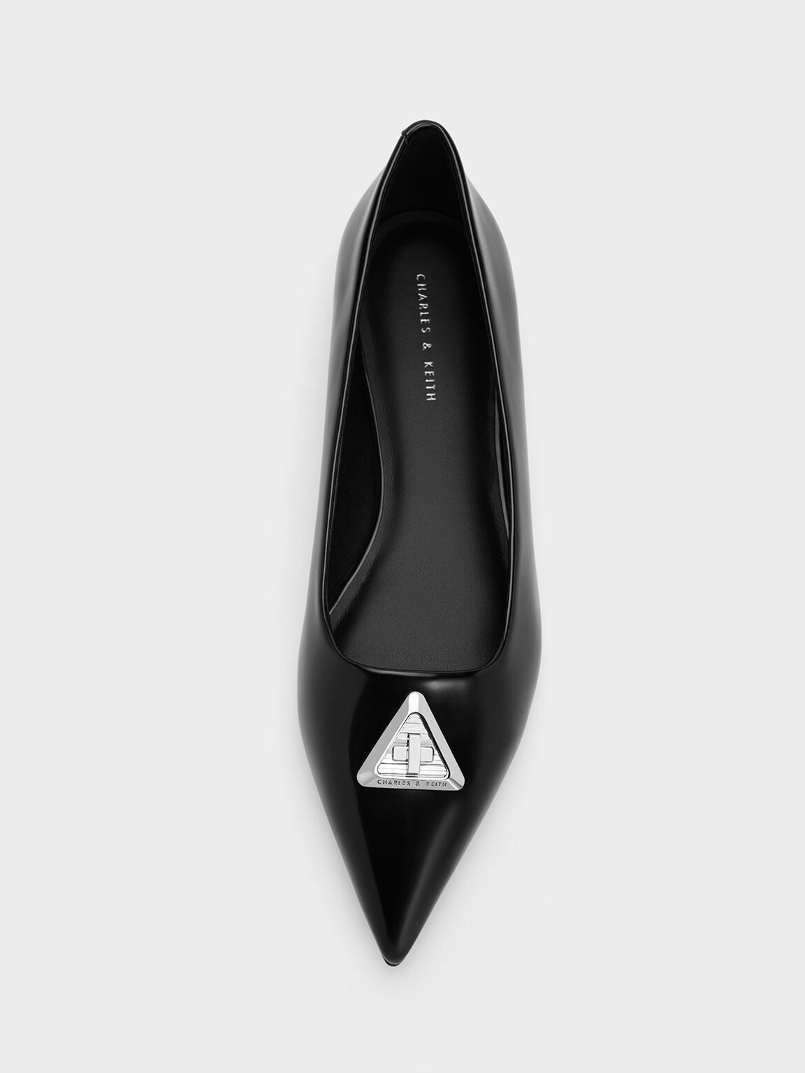 Black Boxed Trice Metallic Accent Pointed-Toe Flats - CHARLES & KEITH QA