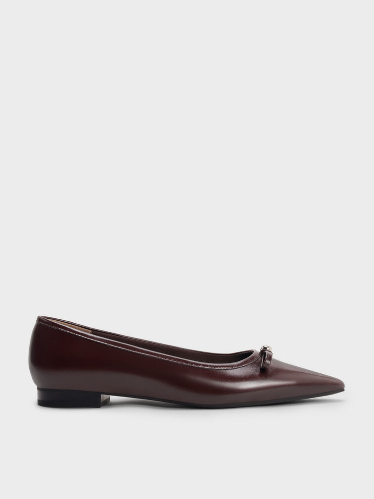 Bow Metallic-Accent Pointed-Toe Ballet Flats, Maroon, hi-res