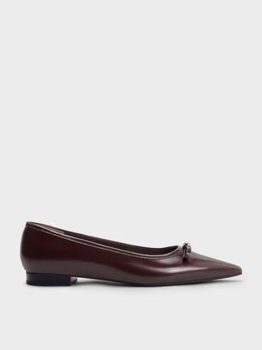 Bow Metallic-Accent Pointed-Toe Ballet Flats, Maroon, hi-res