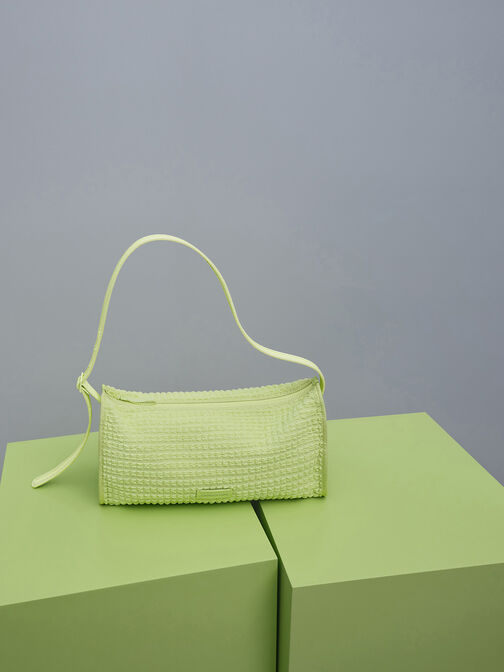 Bolso alargado texturizado, Verde intenso, hi-res
