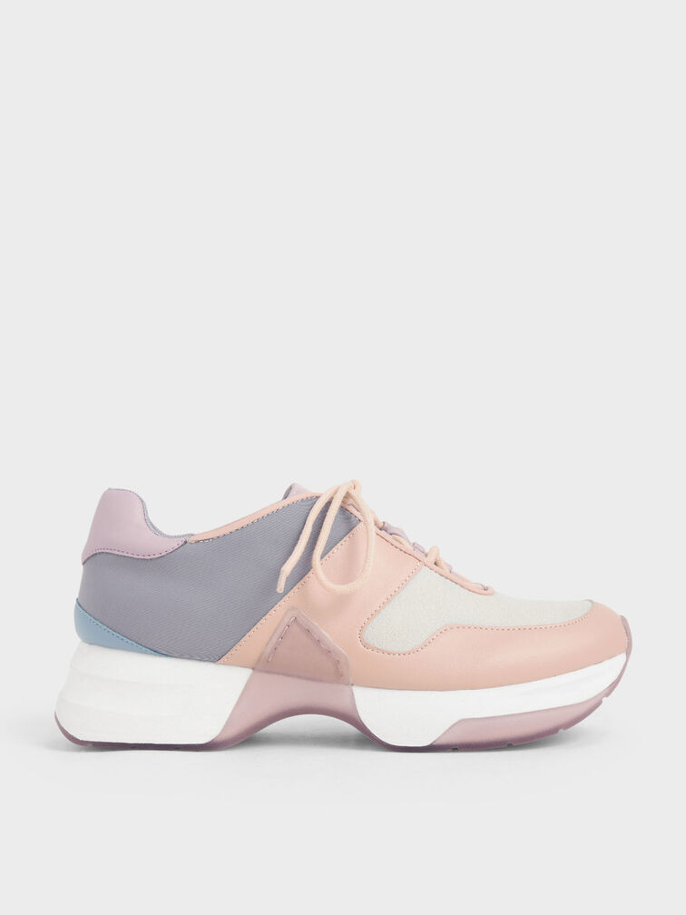 Textured Lace-Up Sneakers, Lilac, hi-res