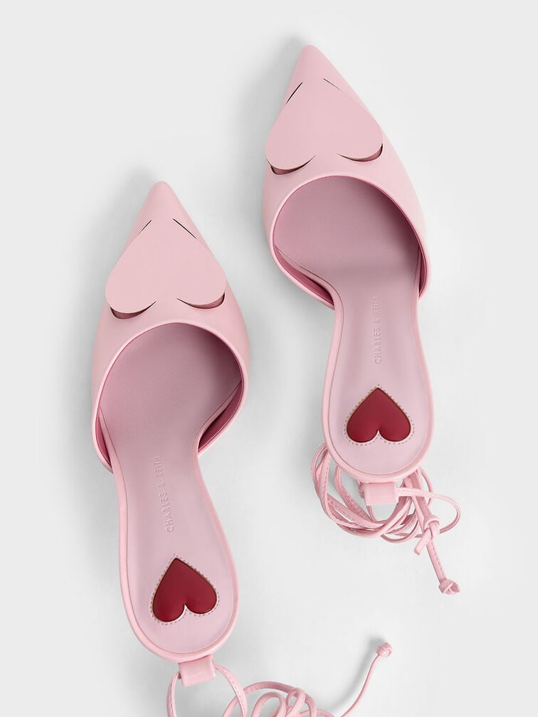 Amora Heart Cut-Out Lace-Up Pumps, Pink, hi-res