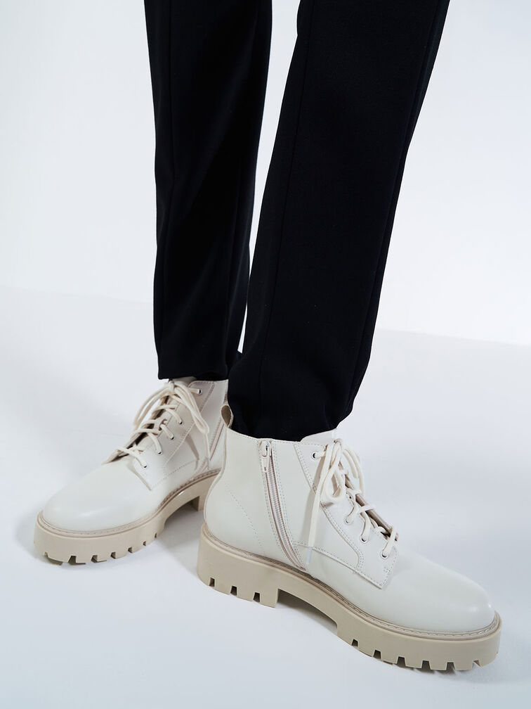 Lace-Up Chunky Ankle Boots, Chalk, hi-res