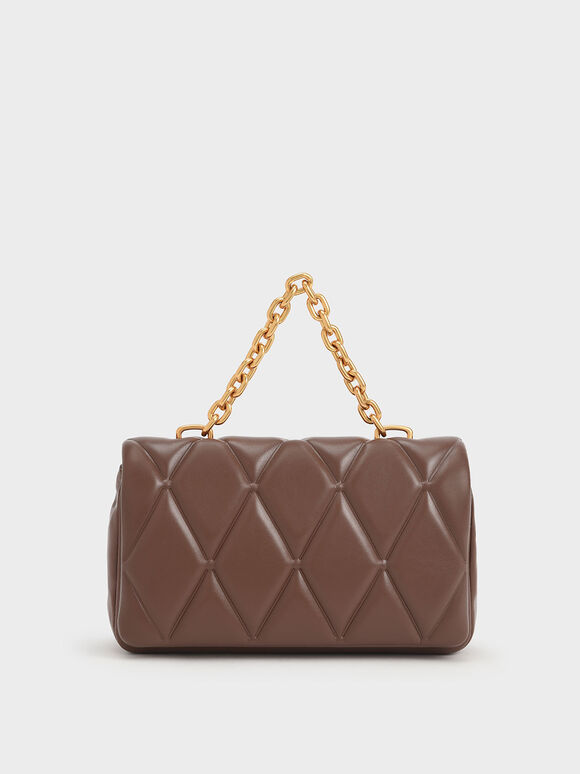 Candy Chain-Handle Quilted Bag, Brown, hi-res