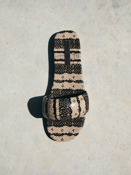 Snake-Print Slide Sandals, Animal Print Natural, hi-res