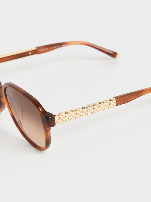 Metallic Braided Temple Acetate Aviator Sunglasses, T. Shell, hi-res