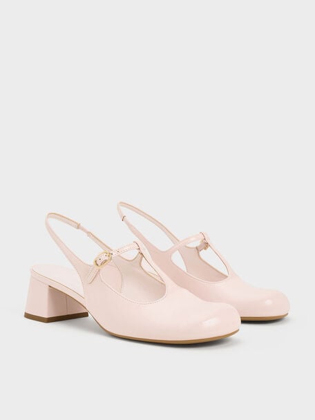 T-Bar Slingback Mary Jane Pumps, Light Pink, hi-res