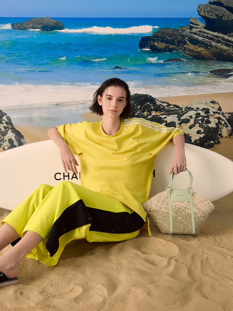 Bolso de rafia tipo cesta Shalia, Verde matcha, hi-res