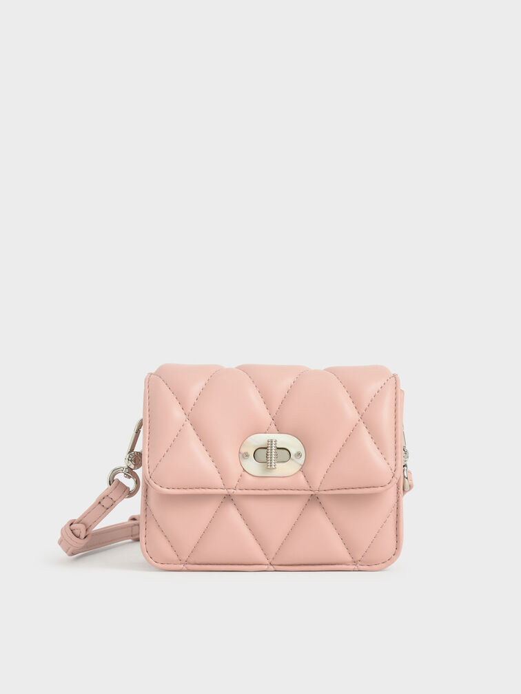 Girls' Quilted Crossbody Bag, Pink, hi-res