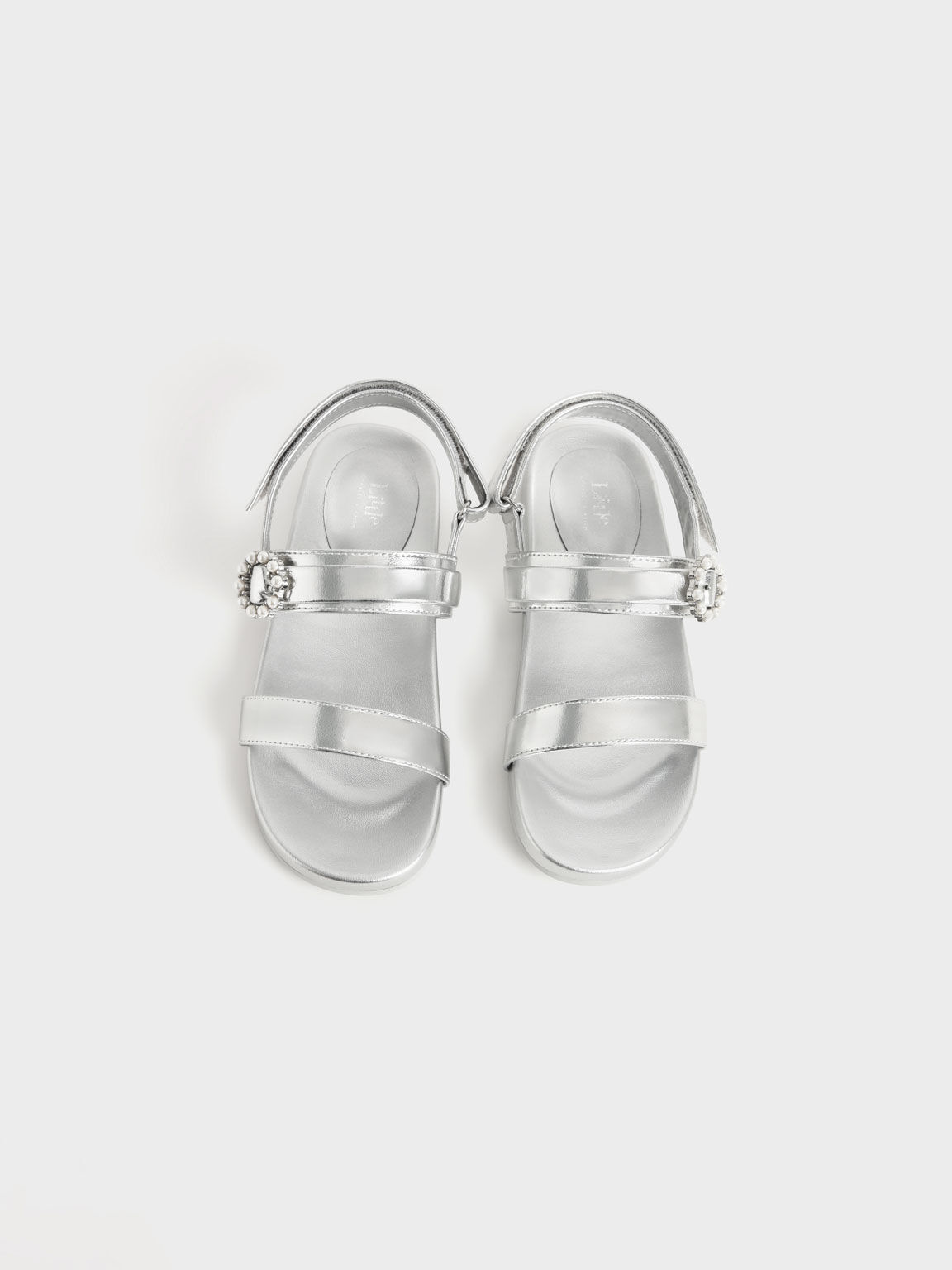 Girls' Bead-Embellished Back-Strap Sandals, Silver, hi-res