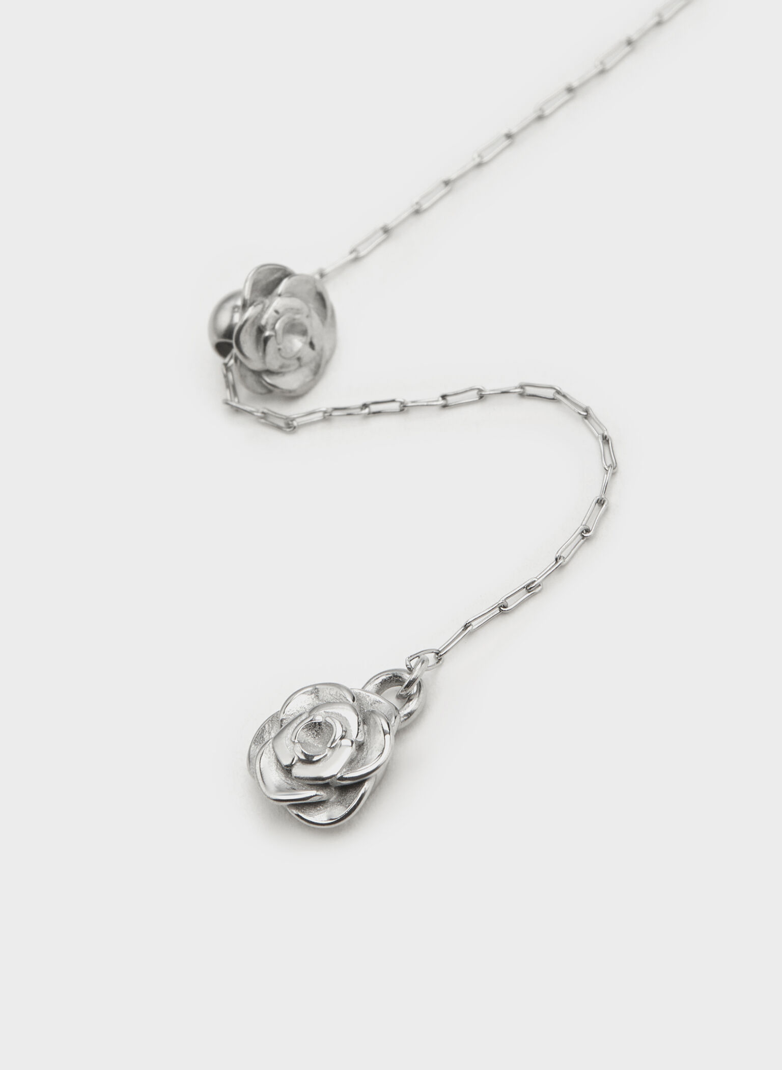 Rosalind Flower-Motif Asymmetric Drop Earrings, Brushed Silver, hi-res