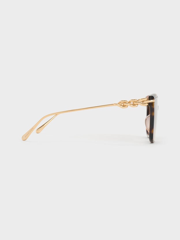 Lunettes de soleil &eacute;caille de tortue rectangulaires &agrave; d&eacute;tail de cha&icirc;ne Kris, &Eacute;caille, hi-res
