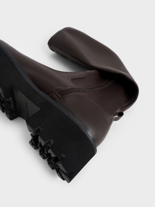 Chunky Platform Knee-High Boots, Dark Brown, hi-res