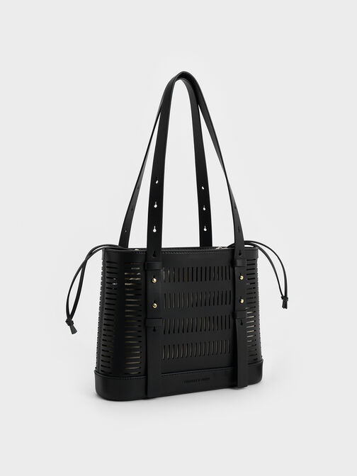 Bolso bombonera Delphi con recortes, Negro, hi-res