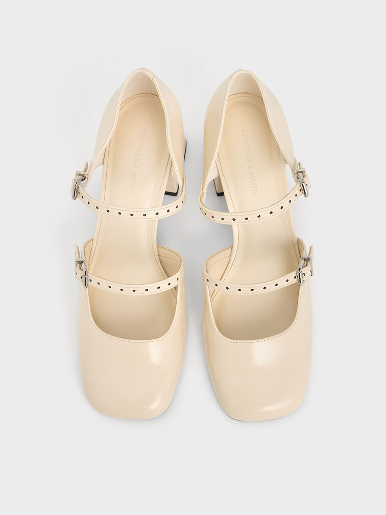 Zapatos de tacón d'Orsay con doble correa, Beige, hi-res