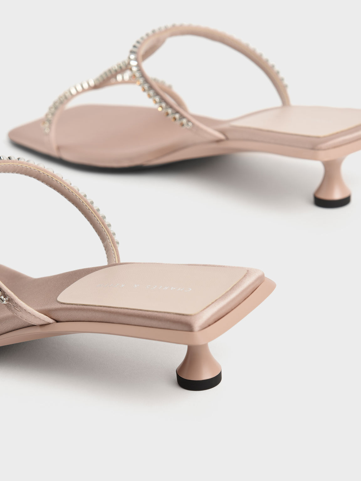 Recycled Polyester Gem-Embellished Mules, Beige, hi-res