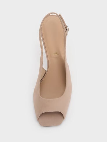 Kyra Suede Peep-Toe Slingback Heels, Taupe, hi-res