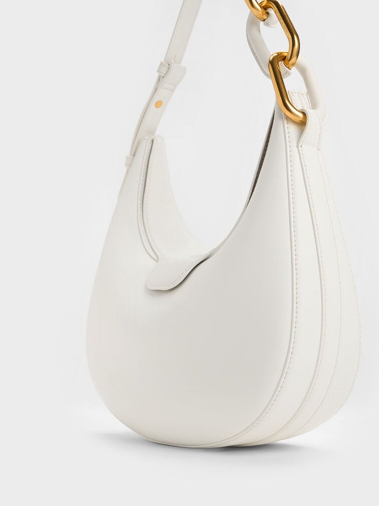 Bolso Kora media lina con acento metálico, Blanco, hi-res