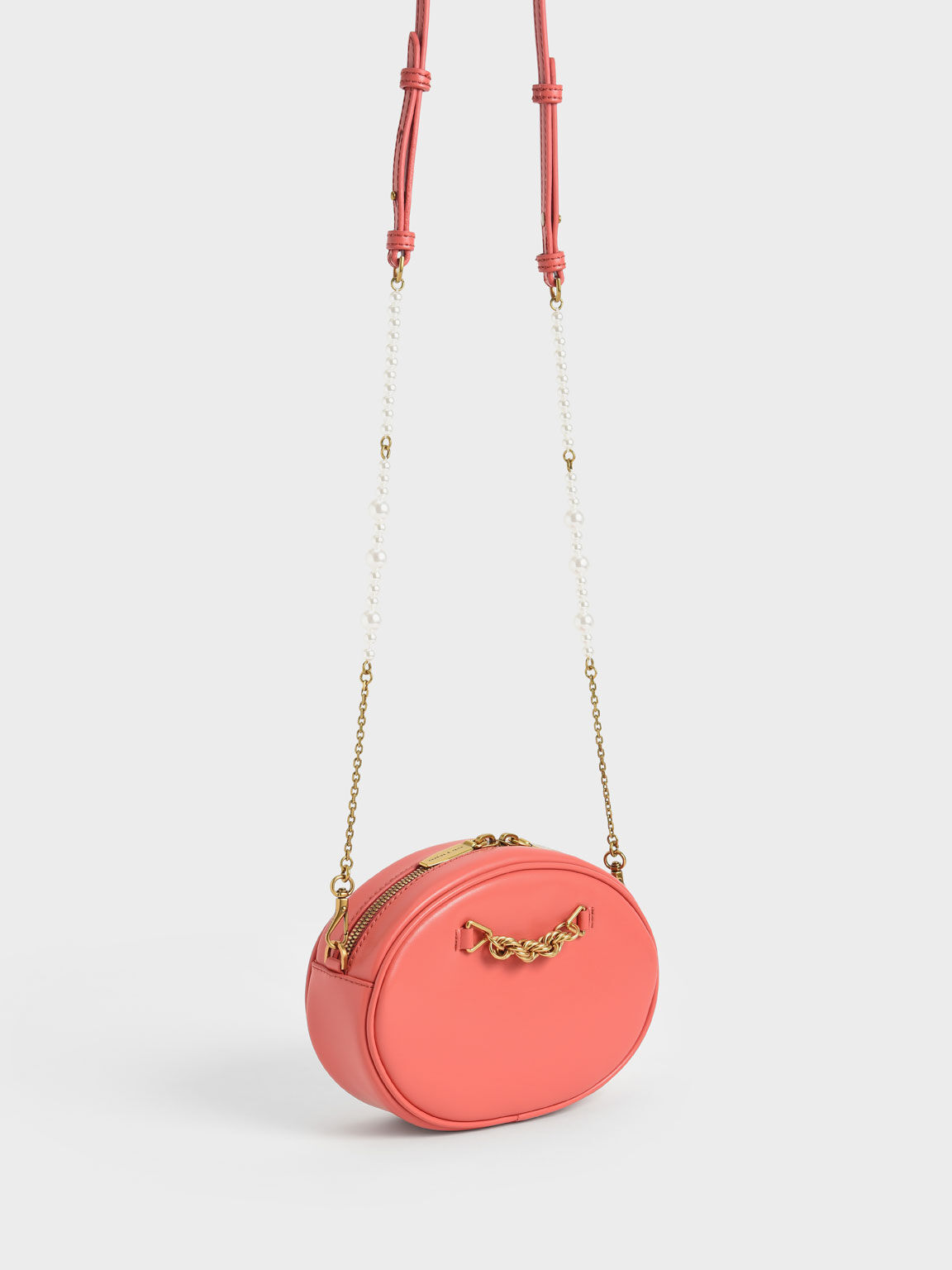 Heirloom
Chain-Embellished Oval Crossbody Bag, Coral, hi-res