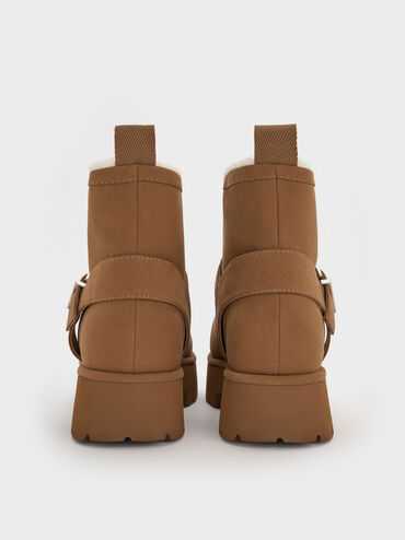 Bergen Textured Fur-Trim Ridged-Sole Platform Ankle Boots, Brown, hi-res