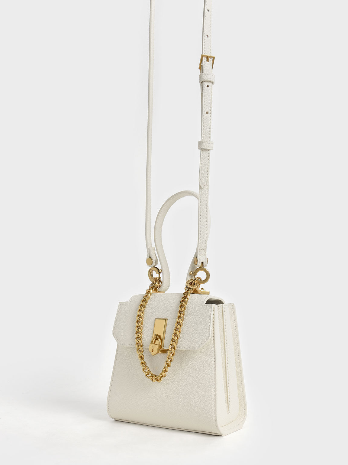Geometric Top Handle Chain Link Bag Cream