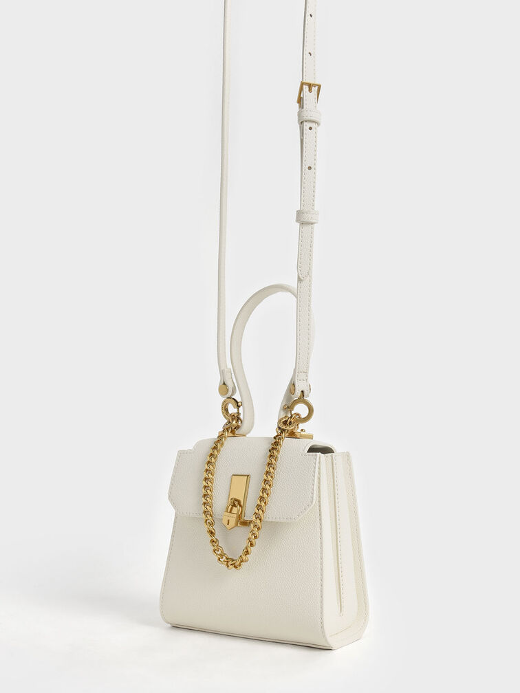 Geometric Top Handle Chain-Link Bag, Cream, hi-res