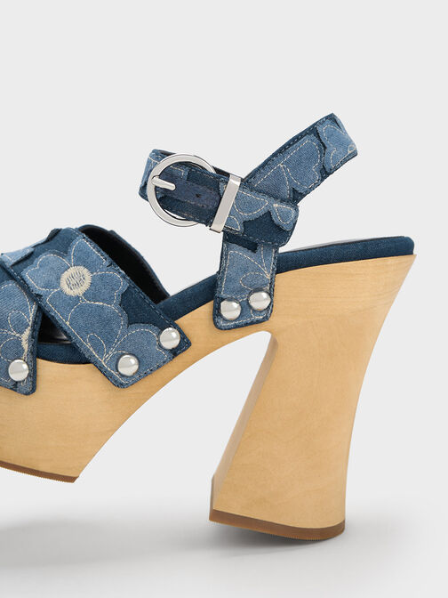Tabitha Floral Denim Crossover Sandals, Blue, hi-res