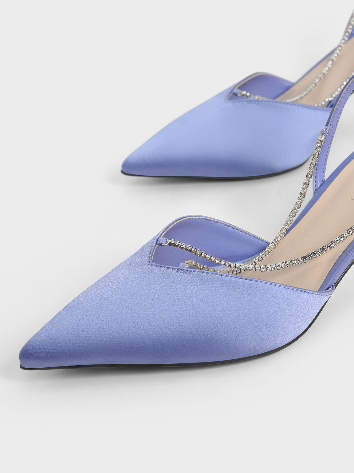 Recycled Polyester Gem-Strap Slingback Pumps, Blue, hi-res